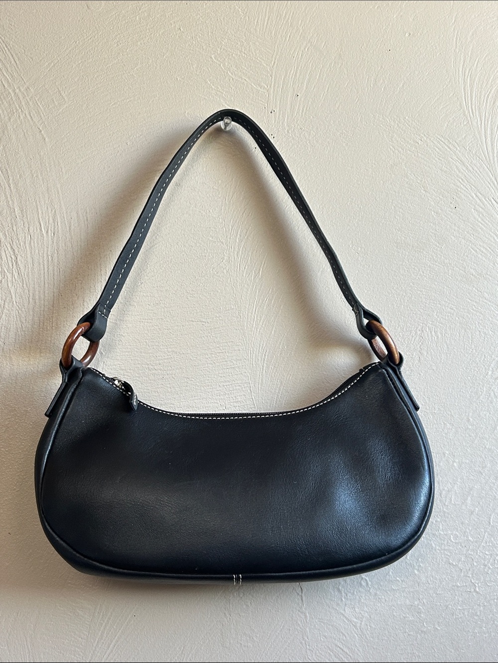 Ann Taylor Loft Black Leather Women's Shoulder Bag. Classic Minimalist Mini Bag.